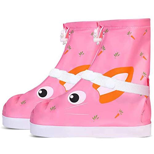 ACMEDE Regenüberschuhe Wasserdicht Überschuhe Wiederverwendbar rutschfester Schuhüberzieher,Optimal vor Regen,Schnee und Matsch geschützt für Unisex-Kinder (L, Rosa Kaninchen) von ACMEDE