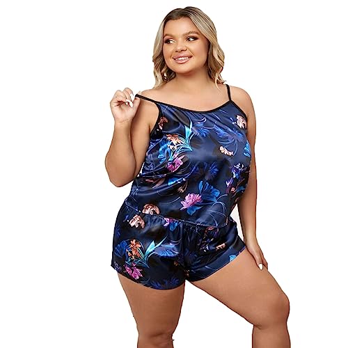 ACMEDE Schlafanzug Damen Sexy Pyjama Satin Nachtwäsche Kurz große größen Hausanzug Ärmellos Dessous Loungewear Sleepwear Gr. 44 46 48 50 52 kurz Hausanzug Tops und Kurz Hose Nachtwäsche, XL-4XL von ACMEDE