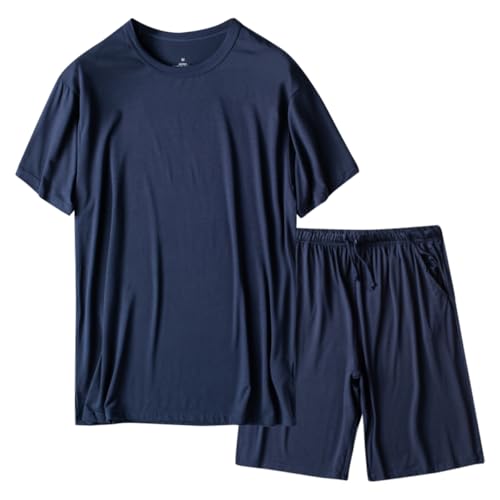 ACMEDE Schlafanzug Herren atmungsaktiv Pyjama Set Kurz Sommer Kurzarm T-Shirt und Schlafanzughose Shorts Modal Nachtwäsche Set Oberteile und Kurze Hosen Schlafshorts Freizeitanzug 110-220LB von ACMEDE