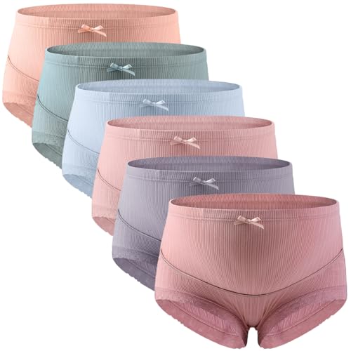 ACMEDE Schwangerschaft Slip Mutterschafts Unterwäsche Baumwolle Umstandsslip Hohe Taillen Unterhose Bauch Unterstützung Einstellbare Höschen Schlüpfer Panty 6er Pack - S-XL von ACMEDE