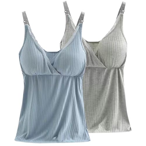ACMEDE Stilltops Damen mit Spitze Stillmode Oberteile Sommer Unterhemd Schwangere BH zum Stillen Basic Camisole Still-Shirt Cami Top Umstands Still-Tanktops für Mutterschaft Freizeit und Alltag von ACMEDE