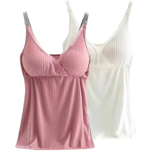 ACMEDE Stilltops Damen mit Spitze Stillmode Oberteile Sommer Unterhemd Schwangere BH zum Stillen Basic Camisole Still-Shirt Cami Top Umstands Still-Tanktops für Mutterschaft Freizeit und Alltag von ACMEDE