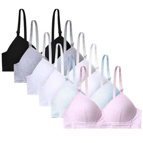 ACMEDE Teenager Mädchen BH 32-38 AB-Cup 6er Pack Baumwolle Sport Softbra Bralette Ohne Bügel Gepolsterte Unterwäsche Trainings-BH mit Pads für 12-18 Jahre Mädchen von ACMEDE