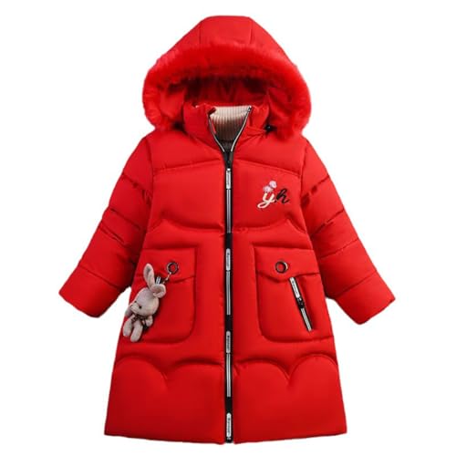 ACMEDE Winterjacke Baby Mädchen 98/104/116 Warme Wintermantel mit Abnehmenbarer Fellkapuze Gr. 128/134/146/150 Kinder Lang Verdicken Parka Wintermantel mit süßen Puppen von ACMEDE