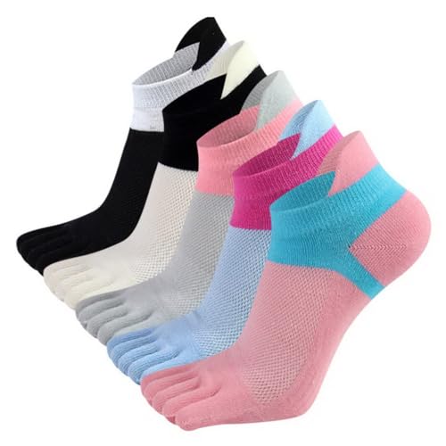 ACMEDE Zehensocken Damen Baumwolle EU 34-39, 5 Paare Running-Socken Sportsocken Laufsocken Five Finger Socken Damen Kurzesocken Bunte Socken mit Zehen für Laufen Arbeit Sports von ACMEDE