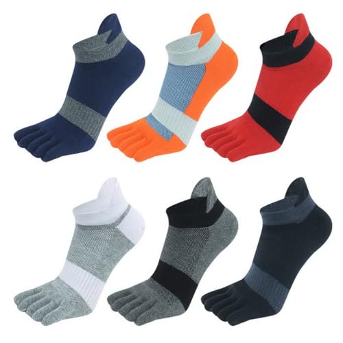 ACMEDE Zehensocken Herren EU 39-43/43-47 baumwolle 6 Paare Sportsocken Laufsocken Sneaker Socken Low Cut Fünf Finger Socken Herren Männer Kurze Socken mit Zehen bunte Sportsocken von ACMEDE