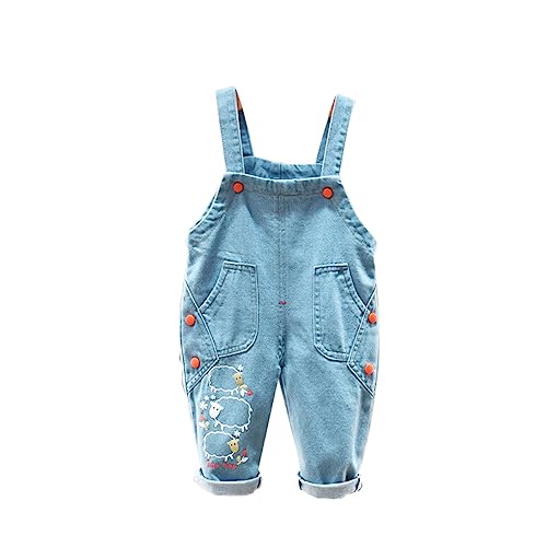 ACMEDE baby Mädchen Jeans Latzhose Jumpsuit Gr. 74/80/86/92/98 baby Jungen Lange Hose Overall mit Verstellbaren Hosenträgern Overall Straight Leg Strampler Jeanshose mit Tierprint, Höhe 75-100cm von ACMEDE