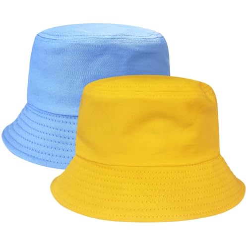 AMCEDE 2pcs Sonnenhut Kinder Fischerhut Atmungsaktiv Sonnenhut Mit Breiter Krempe Sonnenhut Baumwoll Faltbar Bucket Hat mit Elastisches Bindebändern für Mädchen Jungen 5-9 Jahren von ACMEDE
