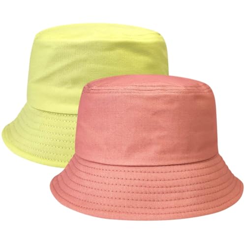 AMCEDE 2pcs Sonnenhut Kinder Fischerhut Atmungsaktiv Sonnenhut Mit Breiter Krempe Sonnenhut Baumwoll Faltbar Bucket Hat mit Elastisches Bindebändern für Mädchen Jungen 5-9 Jahren von ACMEDE