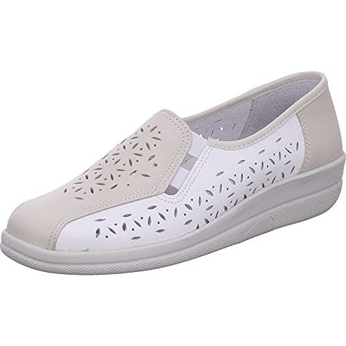 Damen Slipper Becas von Aco aus Echtleder mit Wechselfußbett und Lasercuts, Dehngummis. weiß Gr. 39 von ACO