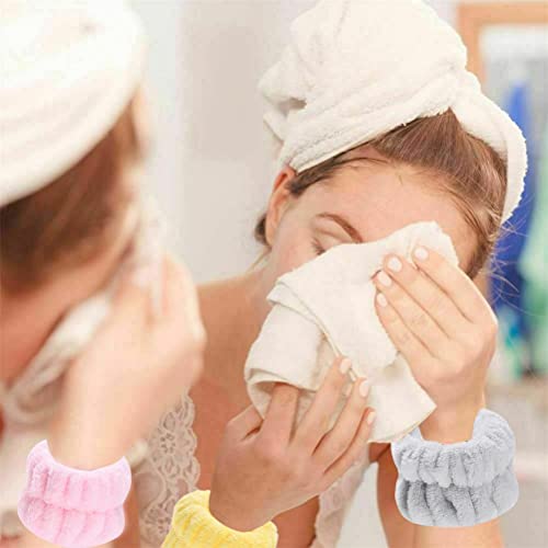 ACOGEDO Mikrofaser -Make -up Stirnband Waschbandset mit Dehnbarem Duschhaarband und Absorbierenden Armbändern für Frauen und Mädchen in Hellen Farben für Spa, Yoga und Sport (B-Absatz) von ACOGEDO