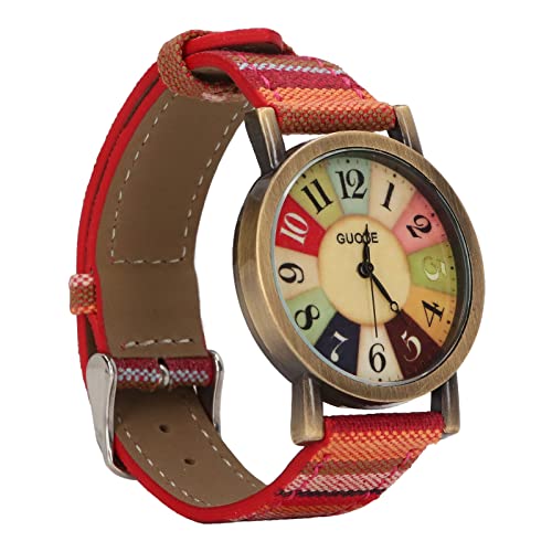ACOGEDO Multicolor -Uhr mit Bohemian Style Messing PU Lederband für Frauen, Blau (Rot) von ACOGEDO