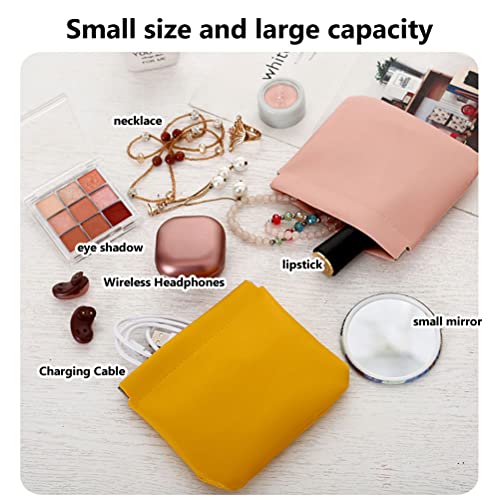 ACOGEDO Stilvoller Taschenkosmetikbeutel wasserdichte Leder -Make -up Organisator mit Samtfutter für Frauen Tragbare und Kompakte Reisekosmetik Beutel für Effiziente Lagerung (helles Gelb) von ACOGEDO