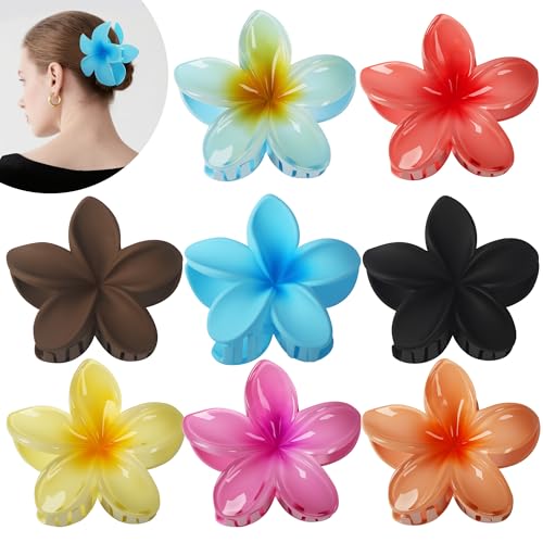 8 Stück Blumen Haarspangen, 3 Stück Groß set Matt(Schwarz, Braun und Himmelblau), Haarspangen Damen, Rutschfeste Haarklammern mit Blütenblatt Design, Flower Hair Clip Starker Halt, 8 Farben von ACOMTUO