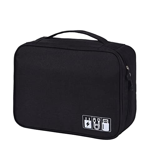 ACOPTON Elektronischer Organizer, tragbare Reise-Organizer-Tasche, wasserdichte Elektronik-Zubehör-Aufbewahrungshüllen für iPad, Kabel, Ladegeräte, Festplatte, Powerbank, Schwarz , Taschen-Organizer von ACOPTON