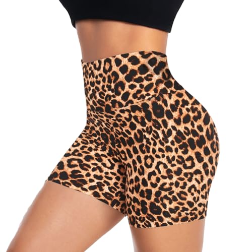ACTINPUT Radlerhose Damen Kurze Shorts High Waist Sporthose Leggings Blickdicht Hotpants Unterhose Boxershorts Sommer(Leopard,S-M) von ACTINPUT