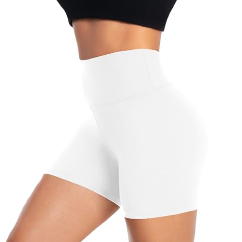 ACTINPUT Radlerhose Damen Kurze Shorts High Waist Sporthose Leggings Blickdicht Hotpants Unterhose Boxershorts Sommer(Weiß,S-M) von ACTINPUT