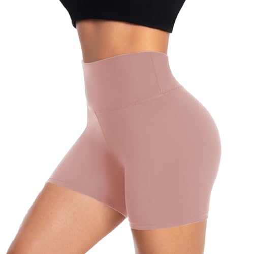 ACTINPUT Radlerhose Damen Kurze Shorts High Waist Sporthose Leggings Blickdicht Hotpants Unterhose Boxershorts Sommer(Rosa,L-XL) von ACTINPUT
