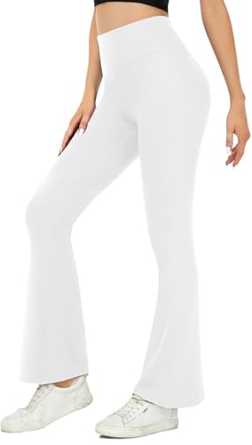 ACTINPUT Yogahose Damen Schlaghose Blickdicht Flared Leggings Bootleg Sporthose Bootcut Jogginghose Fitnesshose Jazzpants（Weiß，L） von ACTINPUT