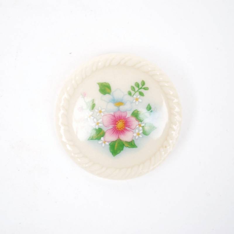Avon Pink & Blue Blossom Porzellan Pin von ACTIONVINTAGE