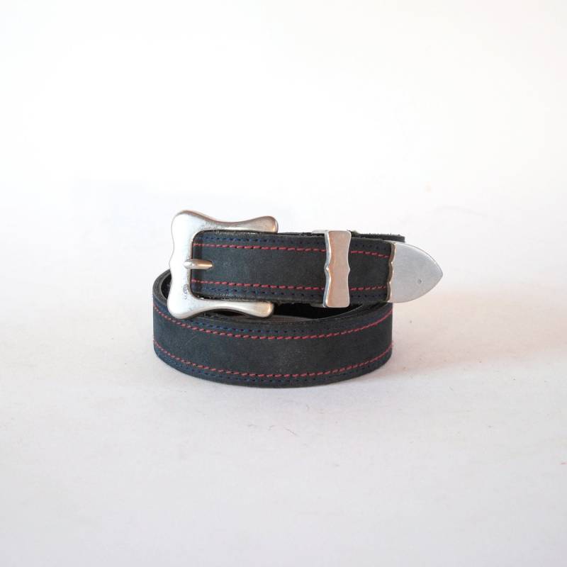 Nautical Navy Algen Nubukleder Luxus Gürtel W Rot & Blau Nähte von ACTIONVINTAGE
