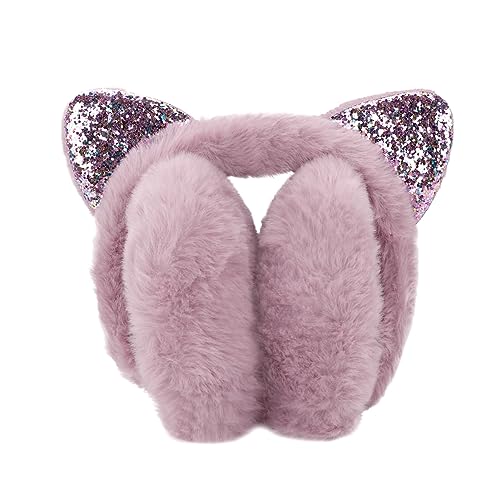 ACTLATI Frauen Pailletten Katze Ohr Ohrenschützer Faltbarer Plüsch Ohrenschützer Warm Pelzig Outdoor Winter Ohrwärmer Niedliche Ohrabdeckungen für Mädchen von ACTLATI