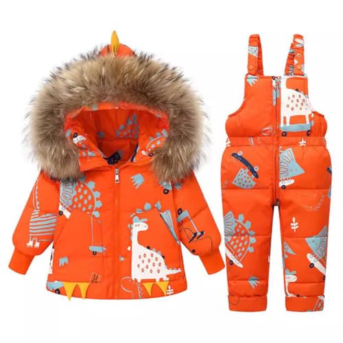 Acuryx Gedruckt Schneeanzüge für Baby-Mädchen 2 Stück Bekleidungsset Winter Unisex Kinder Daunenjacke mit Abnehmbarer Fellkapuze mit Schneelatzhose Jungen Mädchen Skianzug Kleidung von Acuryx
