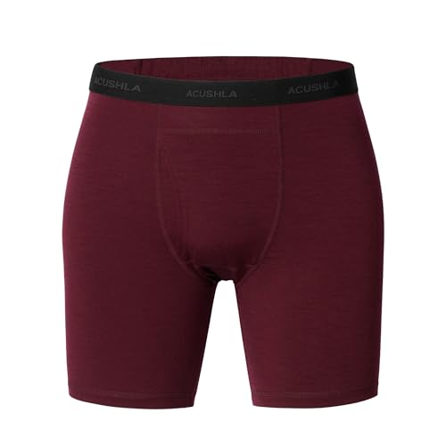 ACUSHLA Boxershorts aus Merinowolle für Herren – atmungsaktiv, weich, geruchshemmend, Basisschicht, Unterwäsche, lange Beine und Unterhosen, Wind Red, Large von ACUSHLA