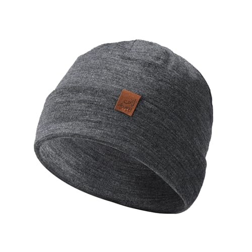 ACUSHLA Mütze Beanie 100% Merino Wolle für Herren und Damen, gestrickte Wintermütze, Unisex-Uhrenkappe, Zweilagige Strickmütze für kaltes Wetter Dunkelgrau von ACUSHLA