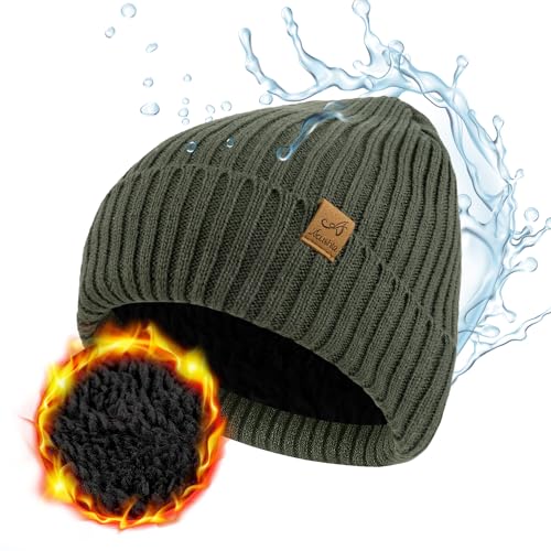 ACUSHLA wasserdichte, Winddichte Beanie Mütze, Winter Warme Unisex Wintermütze Strickmütze Dehnbare Weiche Wollmütze mit Bündchen und Dickem Warmem Futter Geschenk für Freundin männer Frauen von ACUSHLA