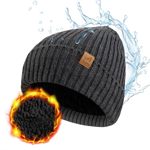 ACUSHLA wasserdichte, Winddichte Beanie Mütze, Winter Warme Unisex Wintermütze Strickmütze Dehnbare Weiche Wollmütze mit Bündchen und Dickem Warmem Futter Geschenk für Freundin männer Frauen von ACUSHLA