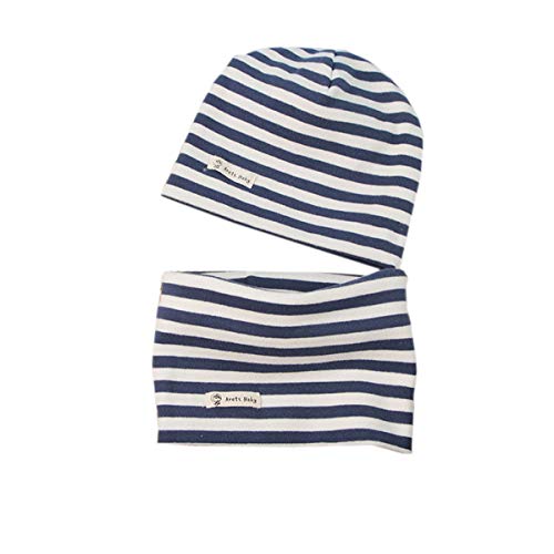 ACVIP Baby Jungen Mädchen Beanie Mütze und Loop Schal aus Baumwolle Kappe + Kragen Schal Set(Blau-Weiß streifen, L) von ACVIP