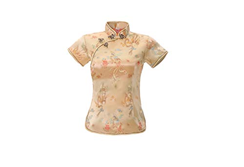 ACVIP Damen Drache Phoenix Qipao Top Kurzarm Stehkragen Chinesische Bluse Oberteile(China 4XL/EU 46,Gold) von ACVIP