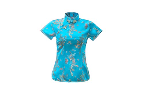 ACVIP Damen Drache Phoenix Qipao Top Kurzarm Stehkragen Chinesische Bluse Oberteile(China 4XL/EU 46,Hellblau) von ACVIP