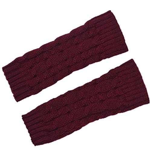 ACVIP Damen Fingerlose Handschuhe gestrickte Armstulpen mit Flechtmuster Pulswärmer(Weinrot) von ACVIP