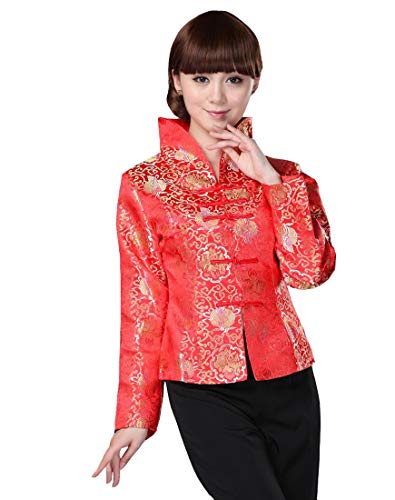 ACVIP Damen Langarm Bluse Oberhemd Traditional Chinesische Stickerei (44-Tag 3XL, Rot) von ACVIP