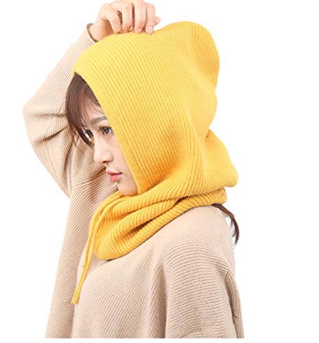 ACVIP Damen Multifunktionale Strickmütze Winter Warme Kapuzen-Schal Sturmhaube(Gelb) von ACVIP