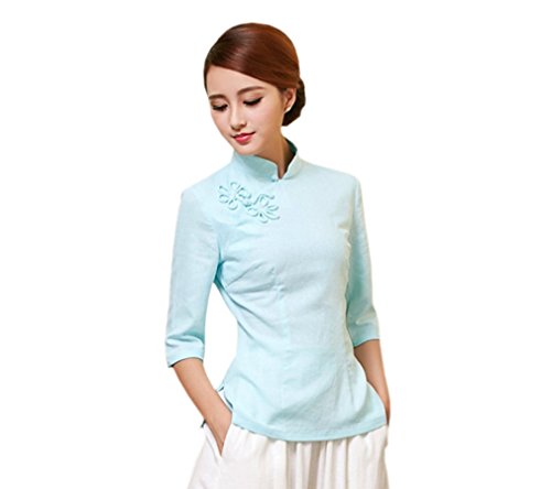 ACVIP Damen Reine Farbe Sieben Punkten Ärmel Klassisch Cheongsam Bluse (EU 40/ Chinese XL, Hellblau) von ACVIP