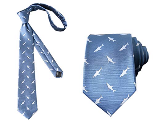 ACVIP Herren Krawatte mit Tier Stickerei Muster Klassische 7cm Krawatte Necktie(Blau-Hai) von ACVIP