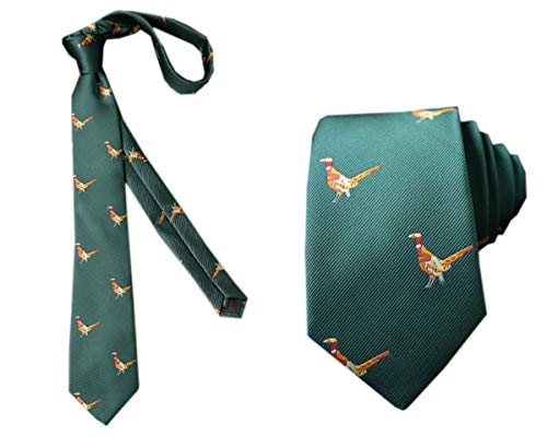 ACVIP Herren Krawatte mit Tier Stickerei Muster Klassische 7cm Krawatte Necktie(Grün-Fasan) von ACVIP