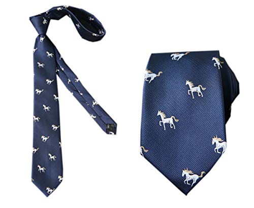 ACVIP Herren Krawatte mit Tier Stickerei Muster Klassische 7cm Krawatte Necktie(Marineblau-Pferd) von ACVIP