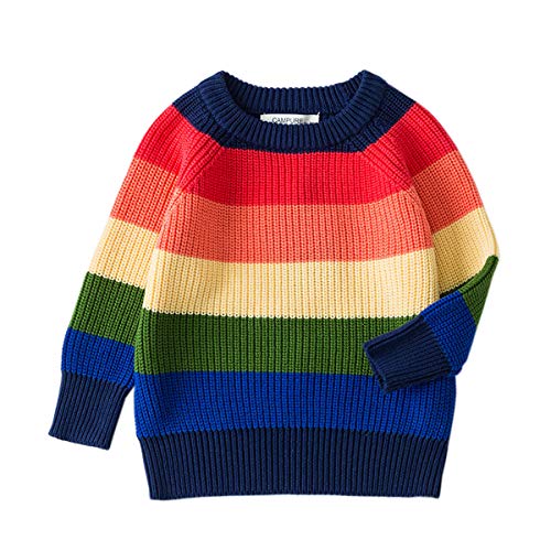 ACVIP Kleinkind Kinder Strickpullover mit bunten Streifen Langarm Sweater Winterpullover Pullis(Blau,120:5-6 Jahre) von ACVIP
