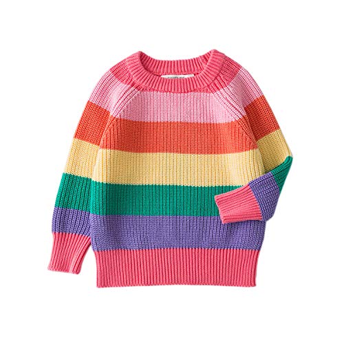 ACVIP Kleinkind Kinder Strickpullover mit bunten Streifen Langarm Sweater Winterpullover Pullis(Rosa,90:2-3 Jahre) von ACVIP