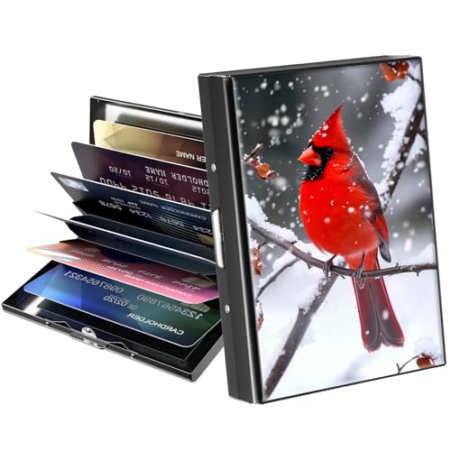 ACWDMKH Metallgeldbörse, Kreditkartenetui für Damen und Herren, RFID-blockierender Kartenhalter, Mini-schlanke Aluminium-Brieftasche, Ausweishülle, Hartschale, Visitenkartenhalter, Red Bird Snow, von ACWDMKH