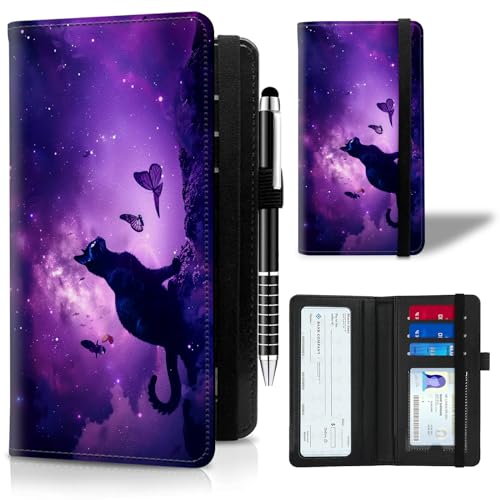 ACWDMKH Scheckbuchhülle aus Leder für Männer und Frauen, Scheckbuchhülle für persönliche Scheckbuchhalter, RFID-blockierende Scheckbuchhülle, Scheckbuchhülle für doppelte Schecks, mit einem Stift,, von ACWDMKH