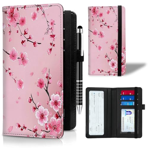 ACWDMKH Scheckbuchhülle aus Leder für Männer und Frauen, Scheckbuchhülle für persönliche Scheckbuchhalter, RFID-blockierende Scheckbuchhülle, Scheckbuchhülle für doppelte Schecks, mit einem Stift von ACWDMKH