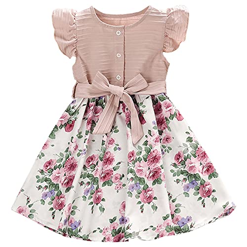 ACWERT Festliches MäDchen Kleider FüR Hochzeit Mädchen Kleid Sommer Kinderkleidung Fliegende Ärmel Nähte Bedruckte Prinzessin Kleid Kinderkleidung Kinder Partykleid (RD2, 3-4Years) von ACWERT