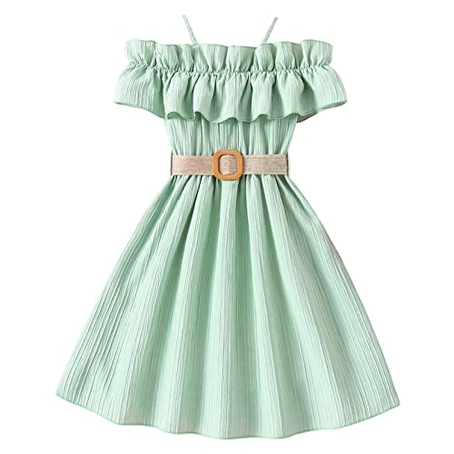 Festliche Kleider Für Mädchen,Ärmellos Rüschenkante Prinzessin Tutu Sommer Casual Rundhals Kurzarm Einfarbig Lose Kleid Boho Strand Lange Sommerkleid Festliche Pageant Kleider mit (C, 10-11 Years) von ACWERT