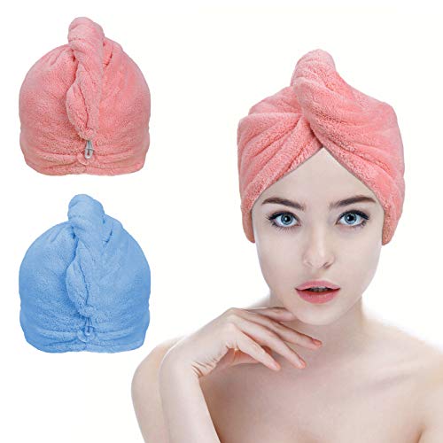 ACWOO Handtuch Haarturban, 2 Stück Damen Turban Handtuch mit Knopf, Kopftuch Haartrockentuch, Weich Saugstark, Schnelltrocknend Mikrofaser Handtuch für Alle Haartypen von ACWOO