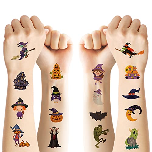 ACWOO Halloween Tattoo Kinder, 10 Blätter Temporäre Tattoos Kinder Mädchen Set, Aufkleber Kindertattoos Sticker Tattoos für Adventskalender Weihnachtsdeko Kindergeburtstag Weihnachten Halloween Party von ACWOO